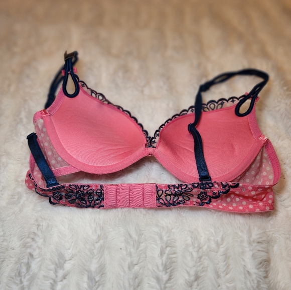 Victoria's Secret Sexy Little Things Pink Polka Dot Navy Push Up Bra 34A - Picture 4 of 4